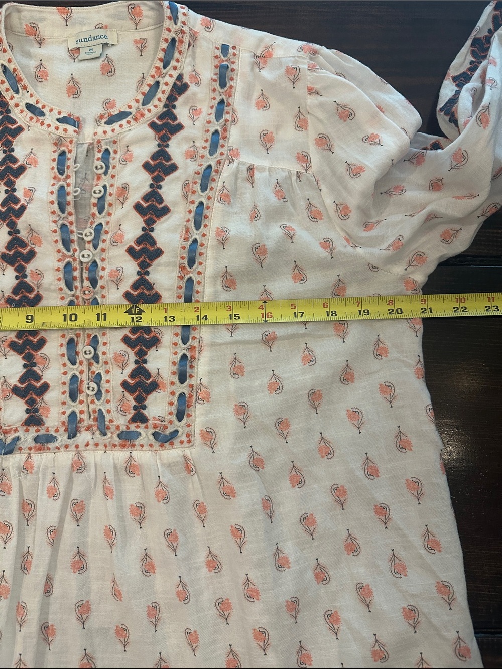 Sundance Great Gallery Embroidered Peasant cotton M boho ruffled cuffs Blouse - Picture 11 of 15
